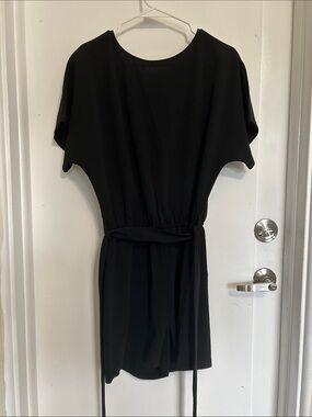 Black Women's Belted Short Sleeve Romper